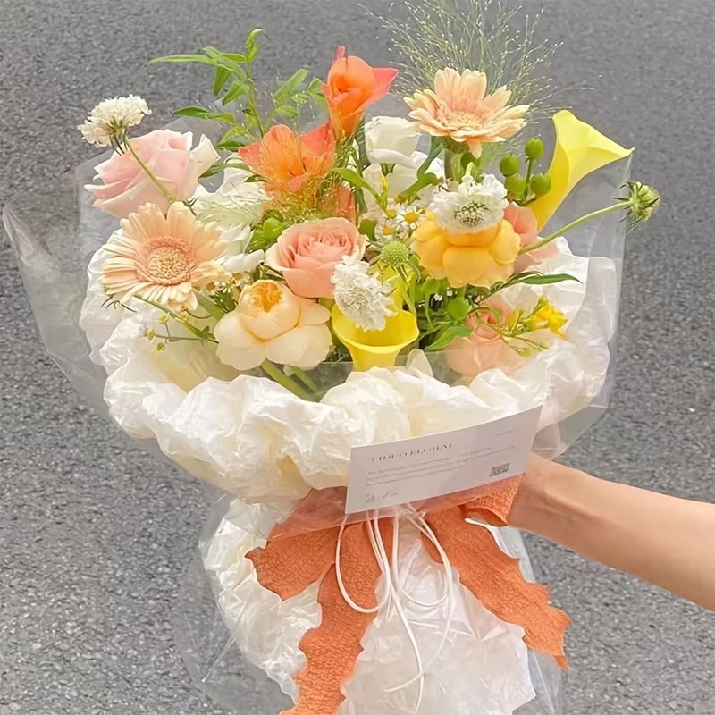 Cellophane Wrap Clear - 1/2 ชิ้น ฟิล์มใสห่อของขวัญ-ฟิล์มพลาสติกใสสำหรับตะกร้าของขวัญ, ช่อดอกไม้, การจัดดอกไม้, ของตกแต่งโต๊ะ