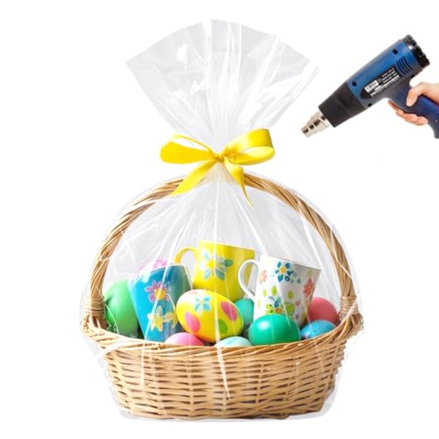 Cellophane Wrap Clear - ถุงหดใสสำหรับตะกร้าอีสเตอร์ ขนาด 24x30 นิ้ว ถุงหดใสขนาดใหญ่ 10