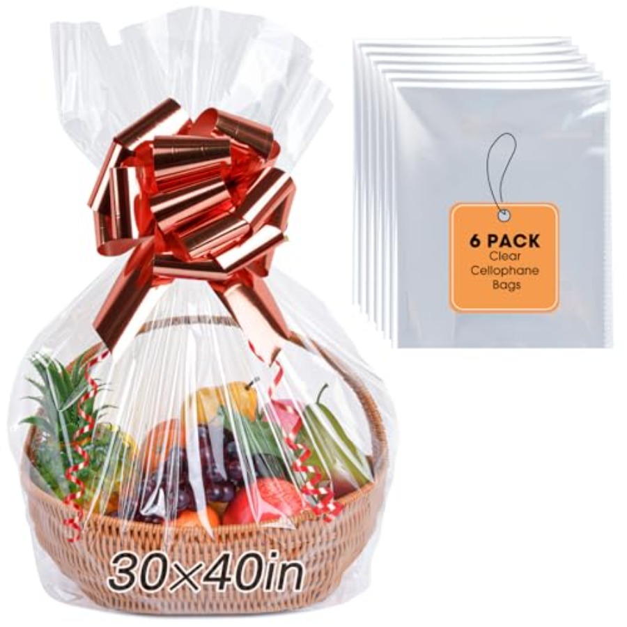 Cellophane Wrap Clear - ถุงพลาสติกใสขนาดใหญ่พิเศษ 6 ชิ้น ขนาด 30x40 นิ้ว